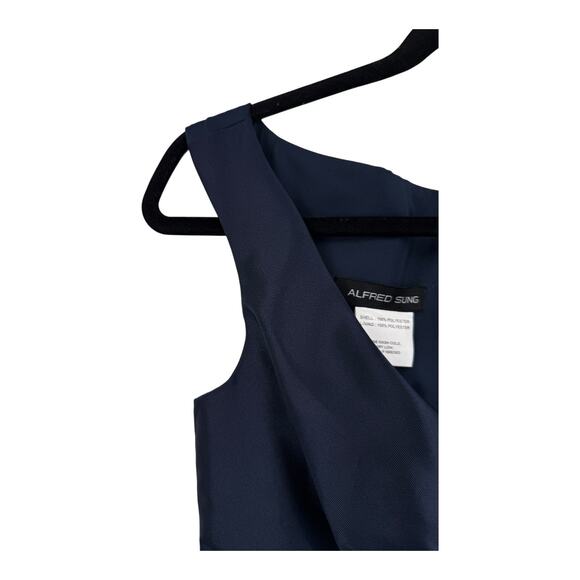 Alfred Sung dress D811s off the shoulder draped wrap satin maxi blue size 2 - Picture 3 of 7